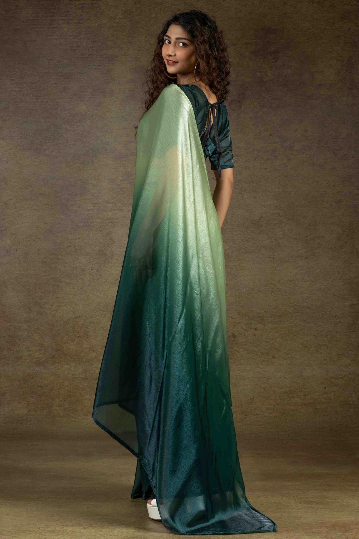 Pista Green and Teal Colour Fendi Satin Silk Ready To Wear Saree VSSD1122018