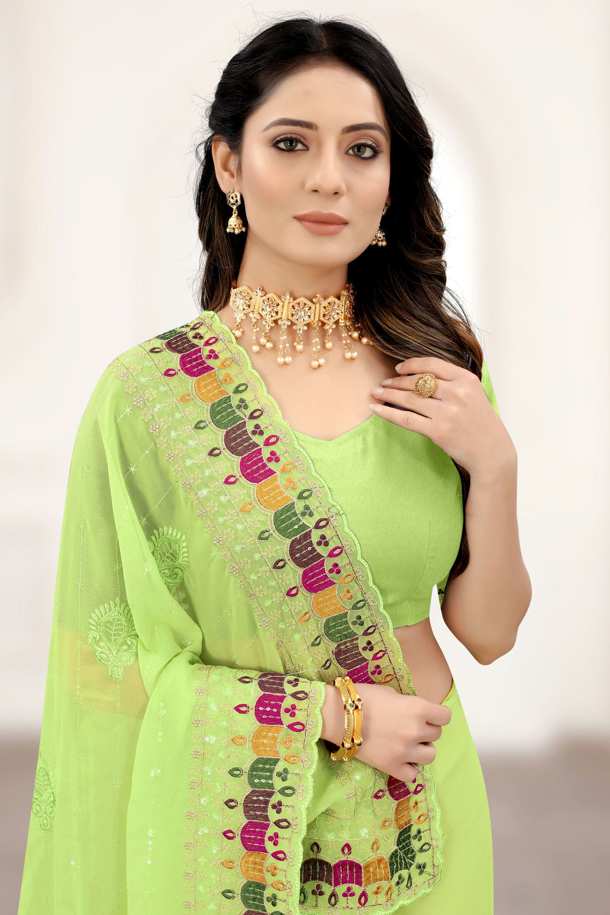 Pista Green Colour Georgette Saree VSSD1090933