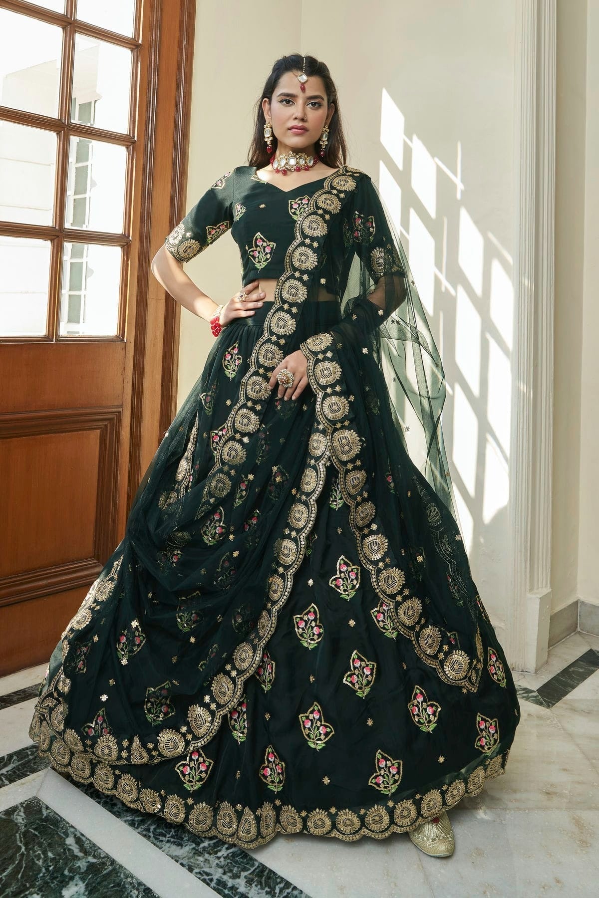 Premium Organza Designer Lehenga CholiIn Green NCLC12710132