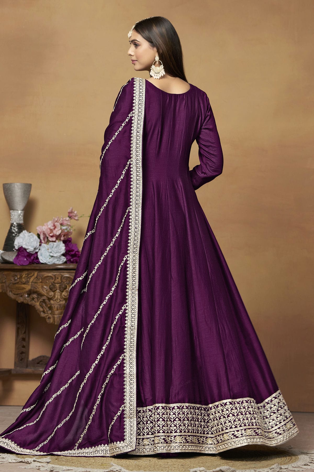 Purple Colour Anarkali Suit Art Silk Semi Stitched VSSM1050534