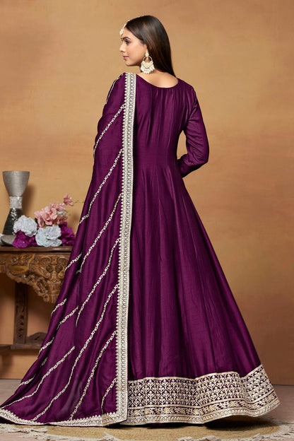 Purple Colour Anarkali Suit Art Silk Semi Stitched VSSM1050534
