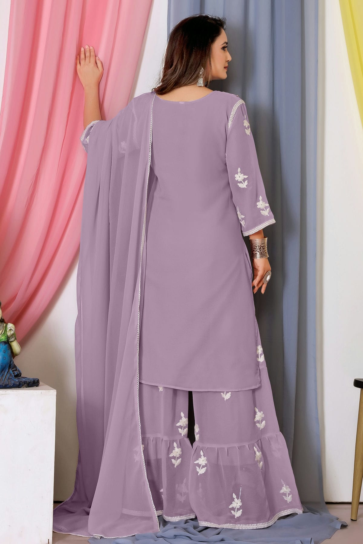 Purple Colour Bamber Georgette Sharara Suit VSSM1110568