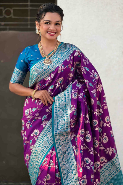 Purple Colour Banarasi Silk Meenakari Work Traditional Saree VSSD1113555