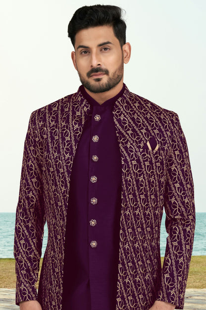 Purple Colour Banarasi Silk Sherwani VSSH1040536