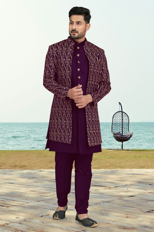 Purple Colour Banarasi Silk Sherwani VSSH1040536