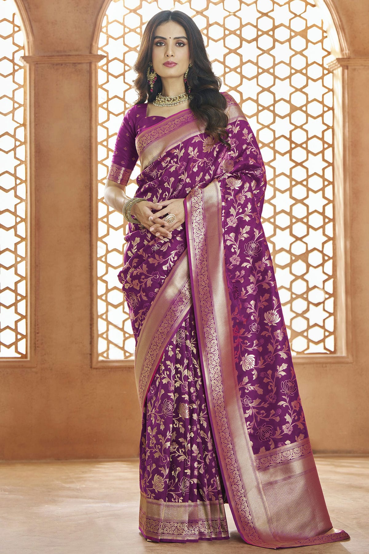 Purple Colour Banarasi Silk Traditional Saree