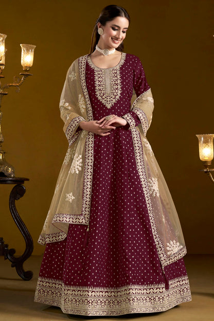 Purple Colour Chanderi Butti Semi Stitched Anarkali Suit VSSM1050650