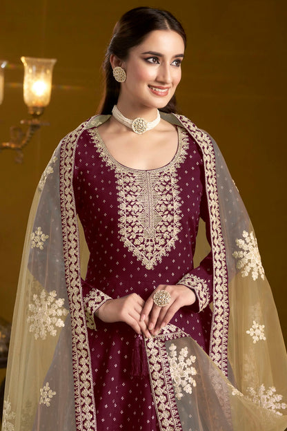 Purple Colour Chanderi Butti Semi Stitched Anarkali Suit VSSM1050650