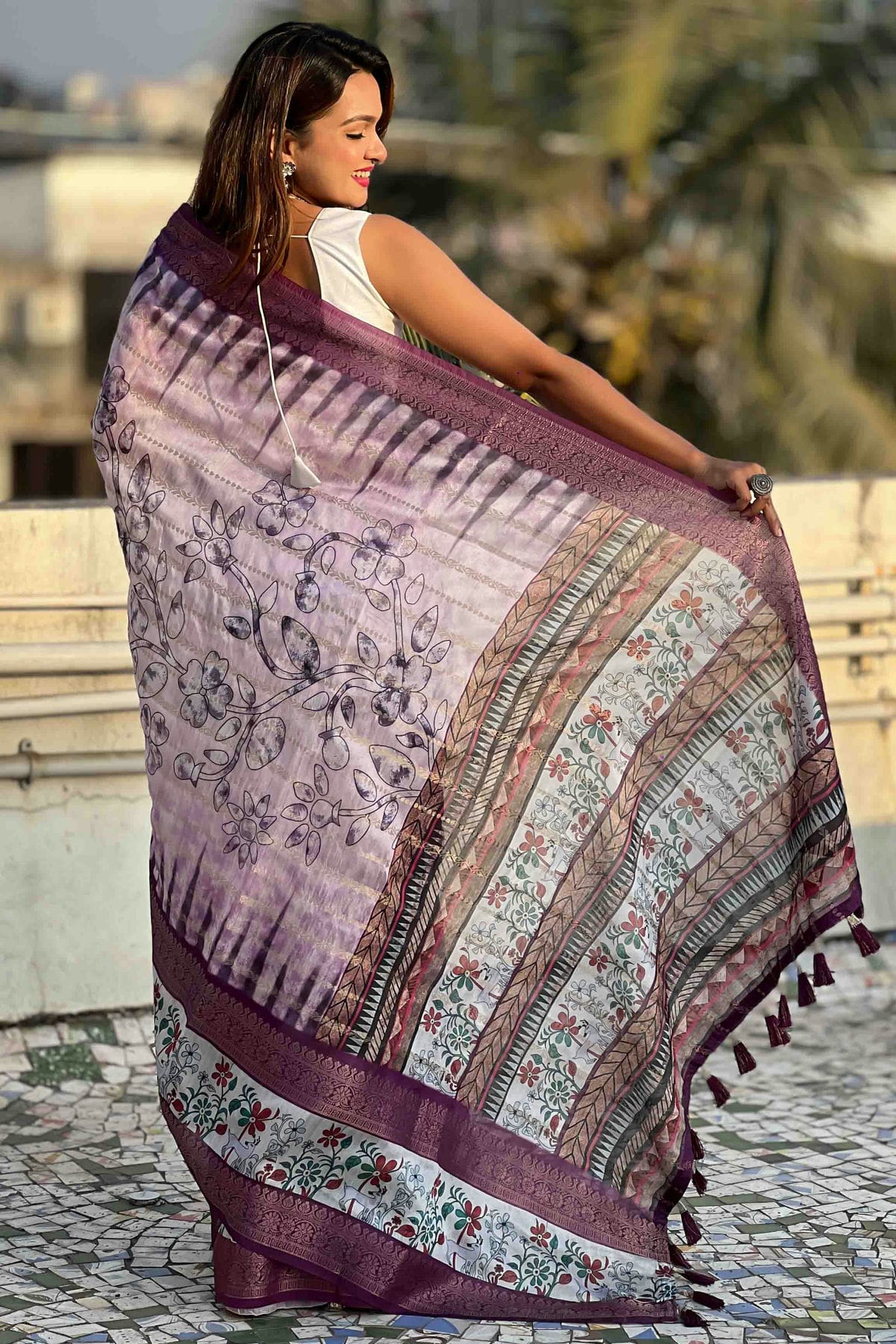 Purple Colour Chanderi Crush Printed Saree VSSD1112822
