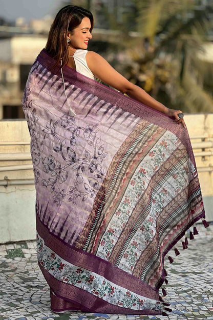 Purple Colour Chanderi Crush Printed Saree VSSD1112822