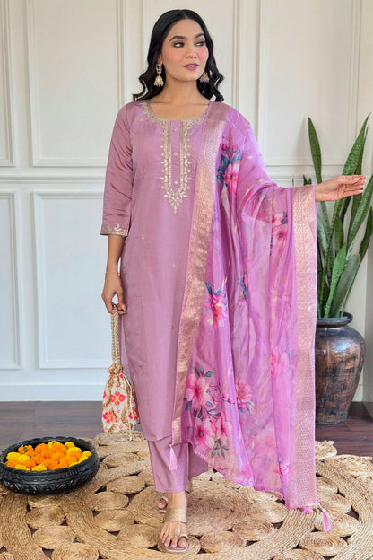 Purple Colour Chanderi Stitched Salwar Suit