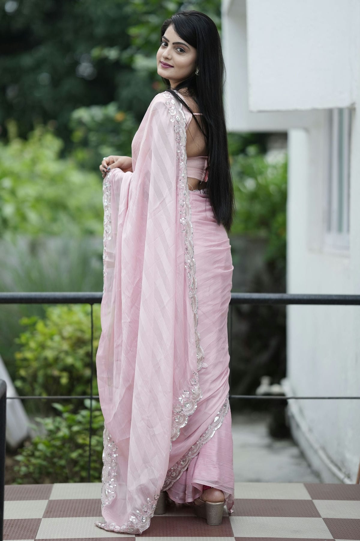 Purple Colour Chiffon Designer Saree