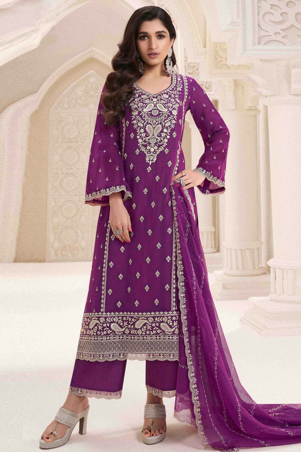 Purple Colour Chiffon Palazzo Pant Suit VSSM1113191