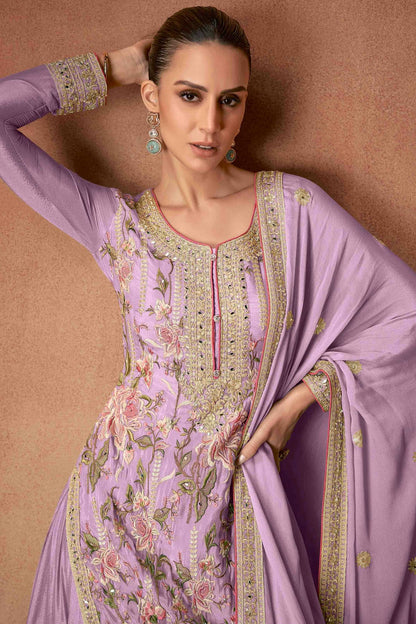 Purple Colour Chinon Palazzo Pant Suit VSSM1112965