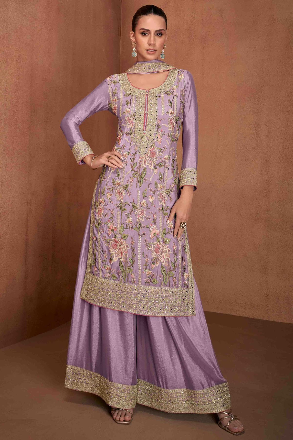 Purple Colour Chinon Palazzo Pant Suit VSSM1112965