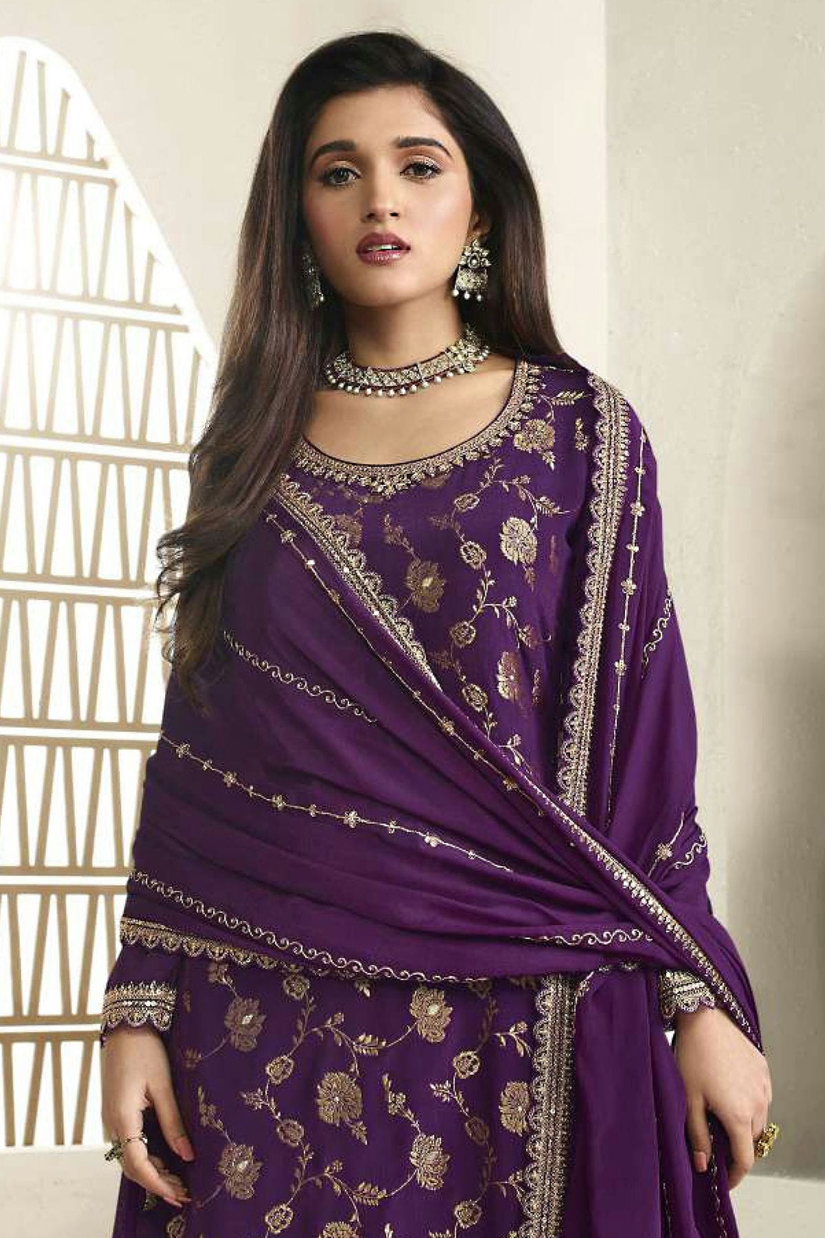 Purple Colour Chinon Sharara Suit VSSM1110701