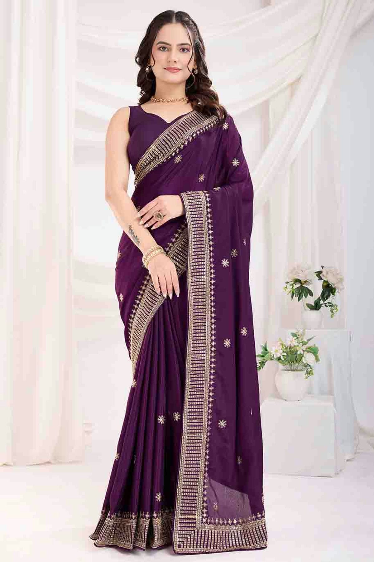 Purple Colour Chinon Silk Designer Saree VSSD1112872
