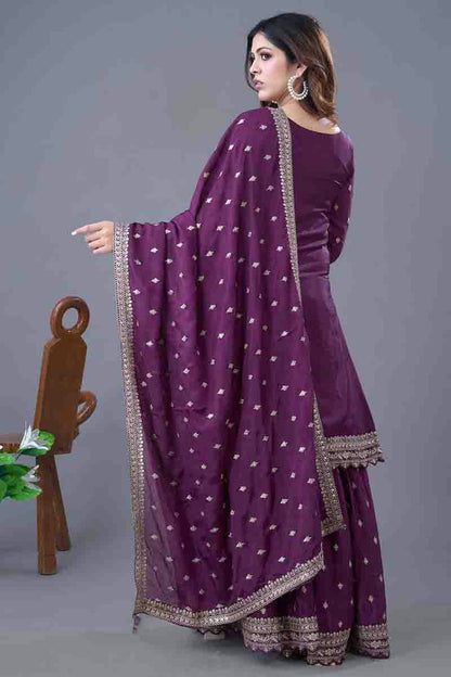 Purple Colour Chinon Silk Stitched Sharara Suit VSSS1140944