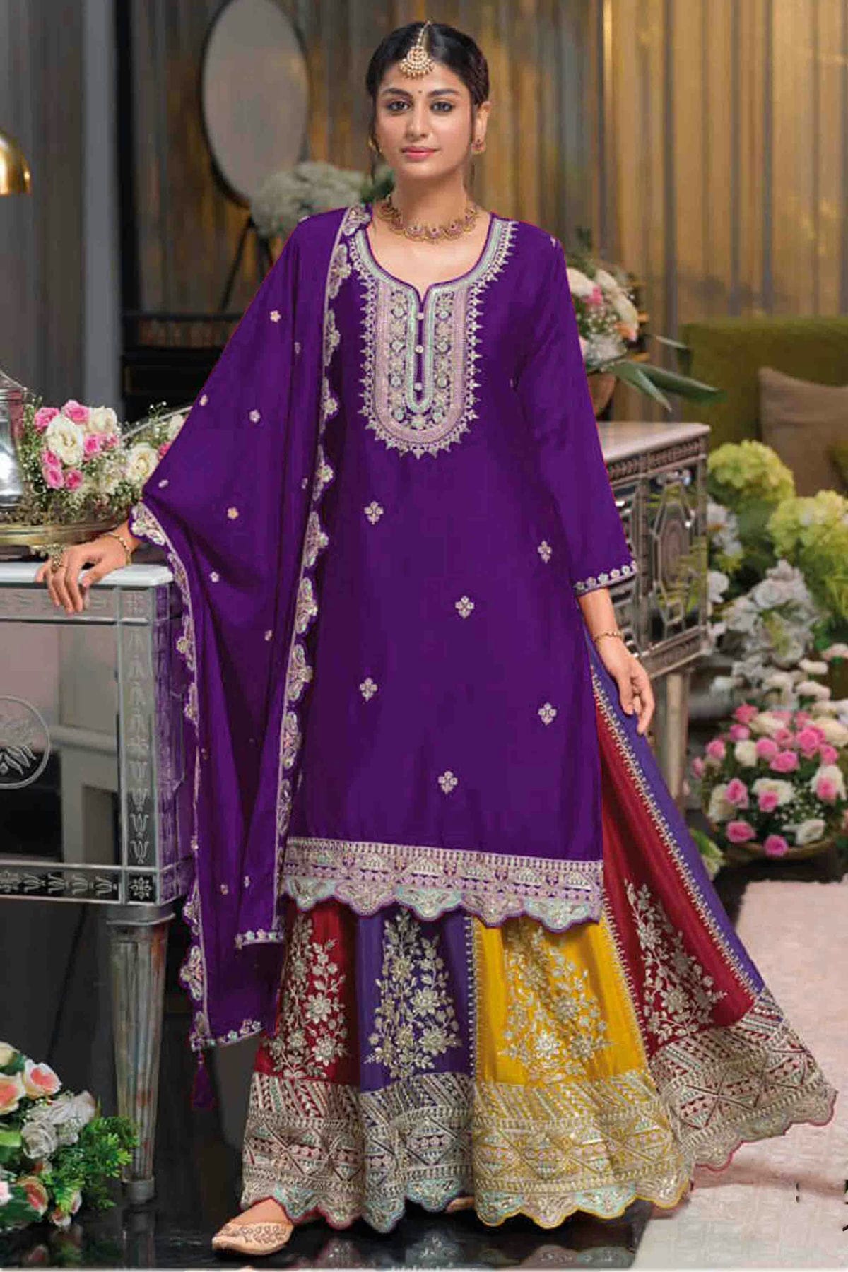 Purple Colour Chinon Stitched Lehenga Suit VSSS1140934