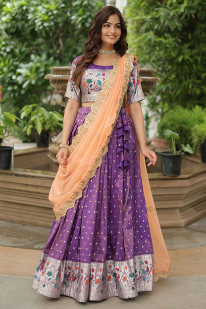 Purple Colour Cosmos Jacquard Embroidery Lehenga Choli VSLC1111392
