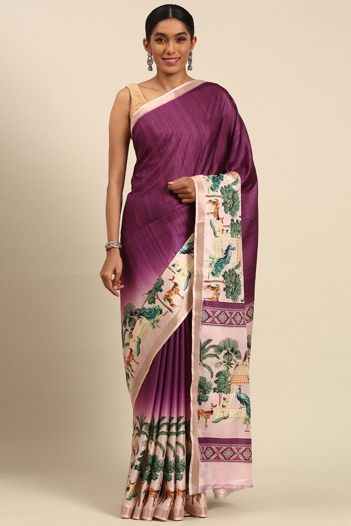 Purple Colour Cotton Digital Printed Printed Saree