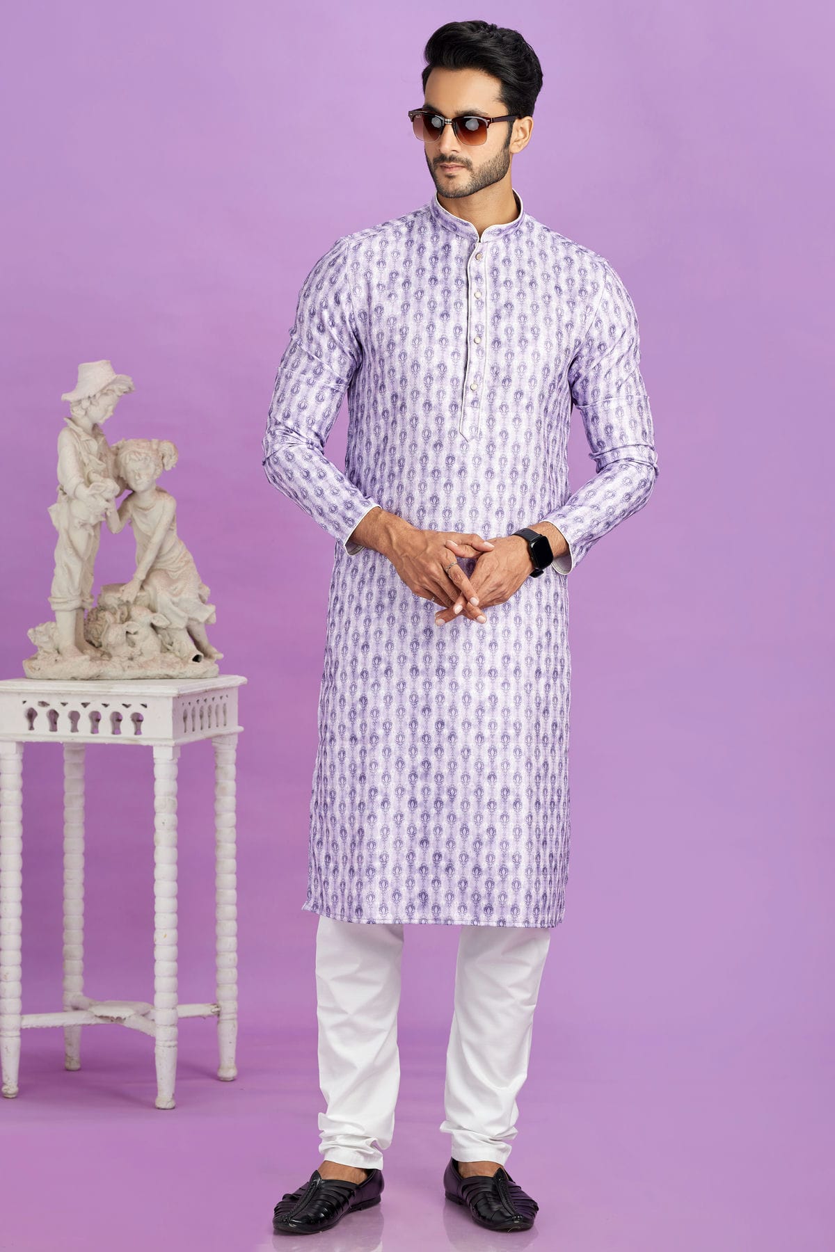 Purple Colour Cotton Pintex Work Kurta Pajama VSKP1230191