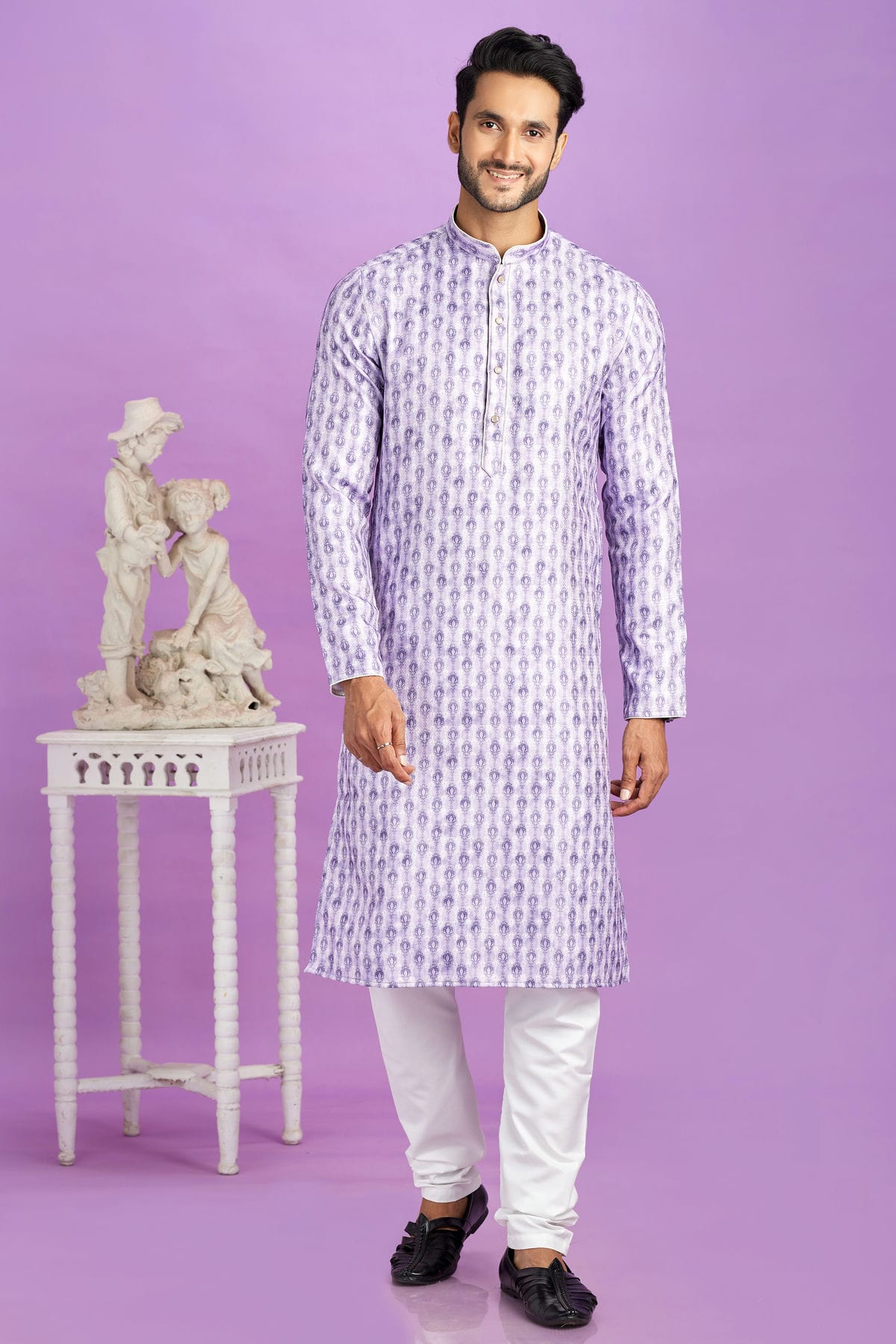 Purple Colour Cotton Pintex Work Kurta Pajama
