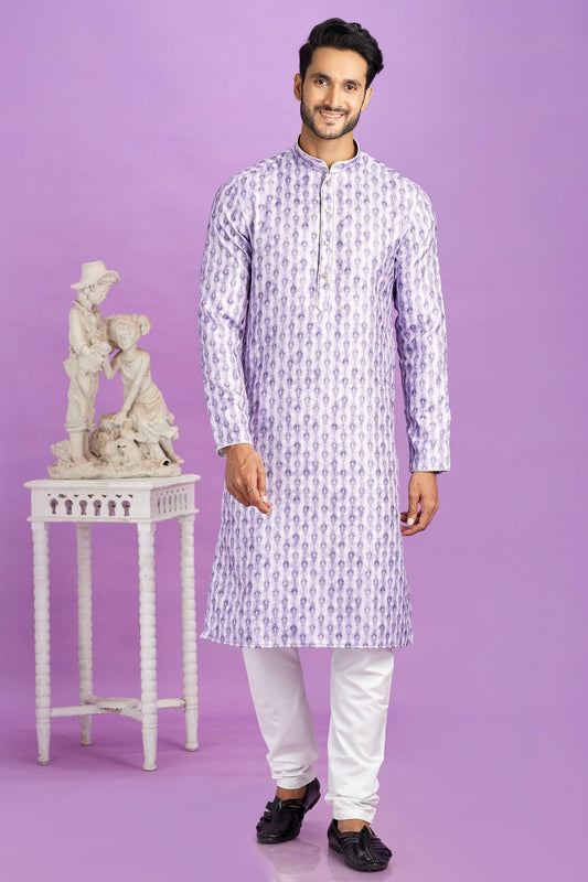 Purple Colour Cotton Pintex Work Kurta Pajama