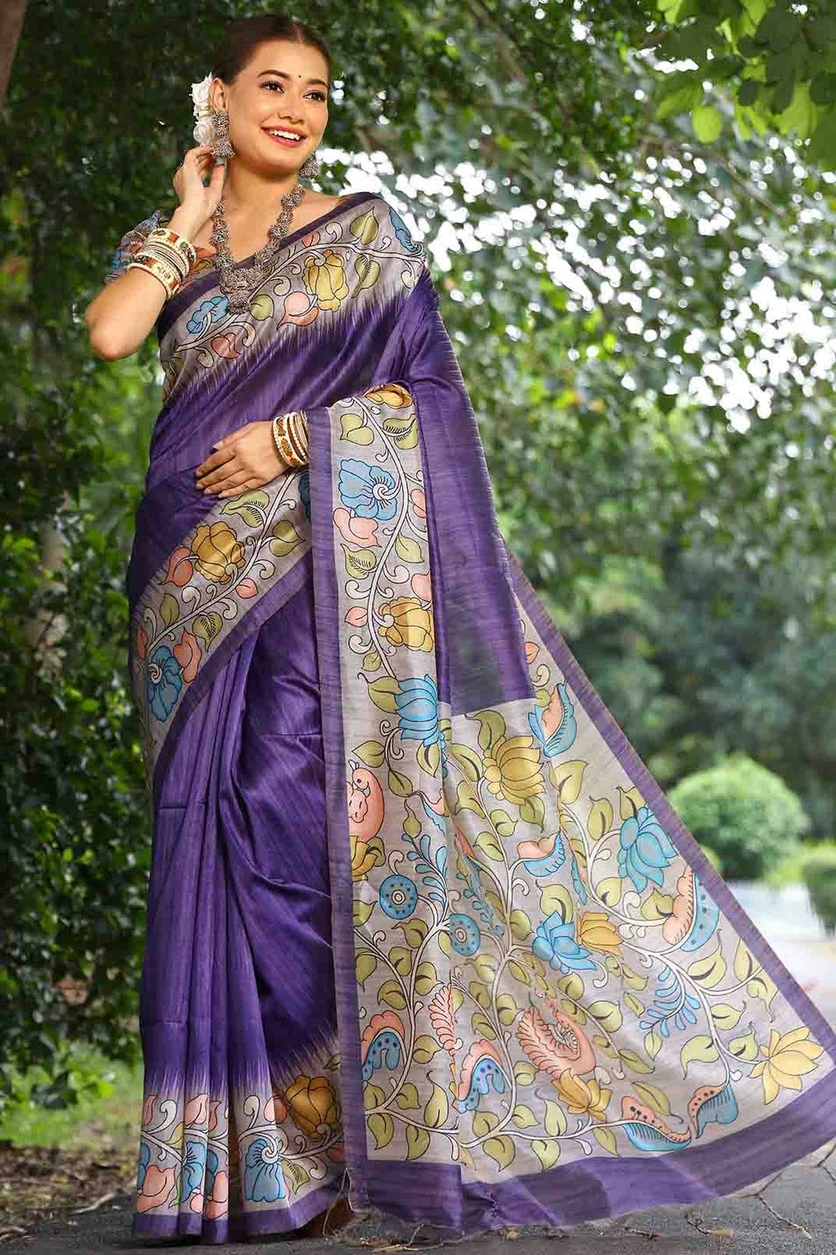 Purple Colour Cotton Silk Traditional Saree