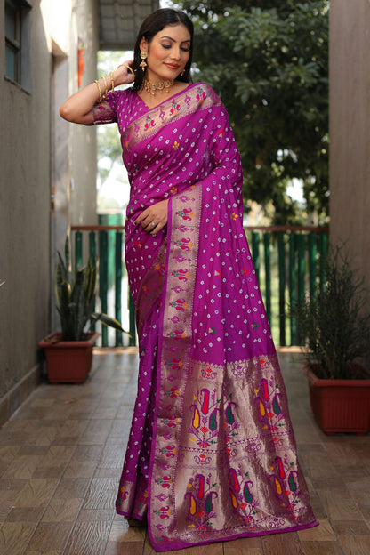 Purple Colour Dola Silk Paithani Saree