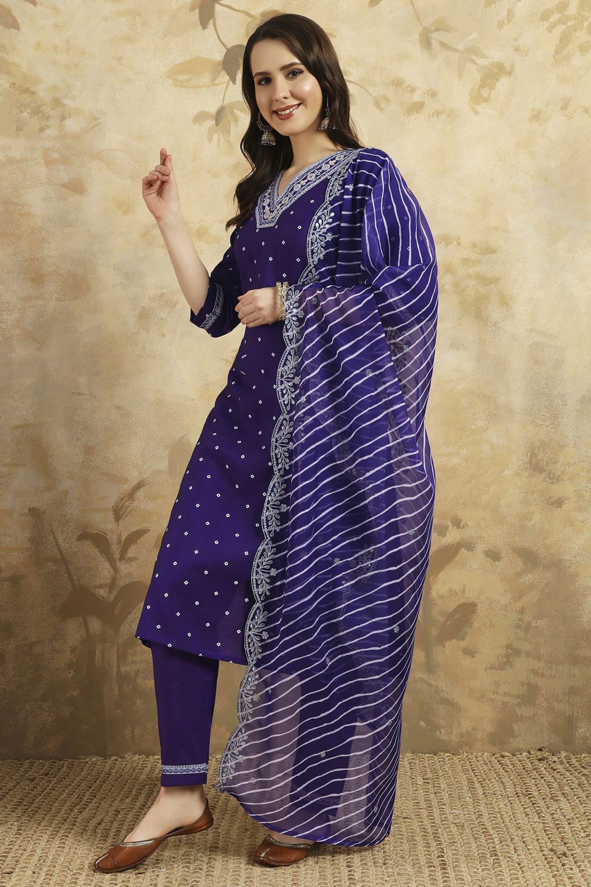 Purple Colour Embroidery Chanderi Silk Stitched Suit