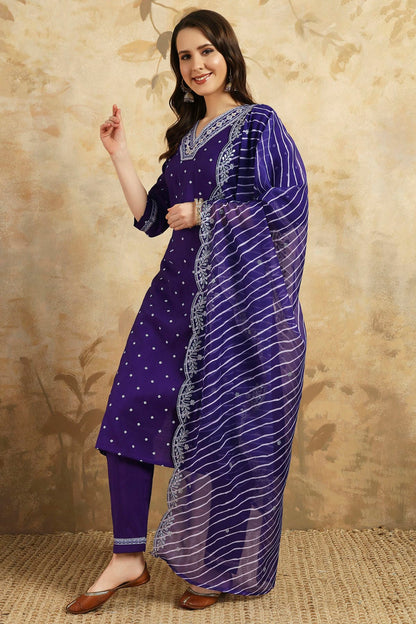 Purple Colour Embroidery Chanderi Silk Stitched Suit