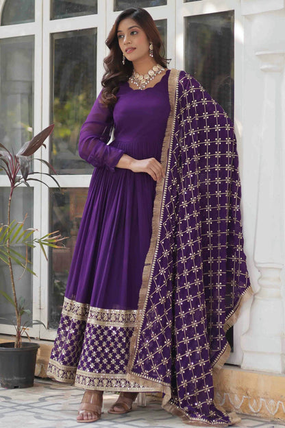 Purple Colour Embroidery Faux Georgette Gown VSGW1113525