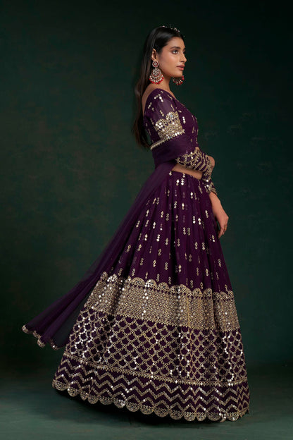 Purple Colour Embroidery Georgette Lehenga Choli VSLD1080794