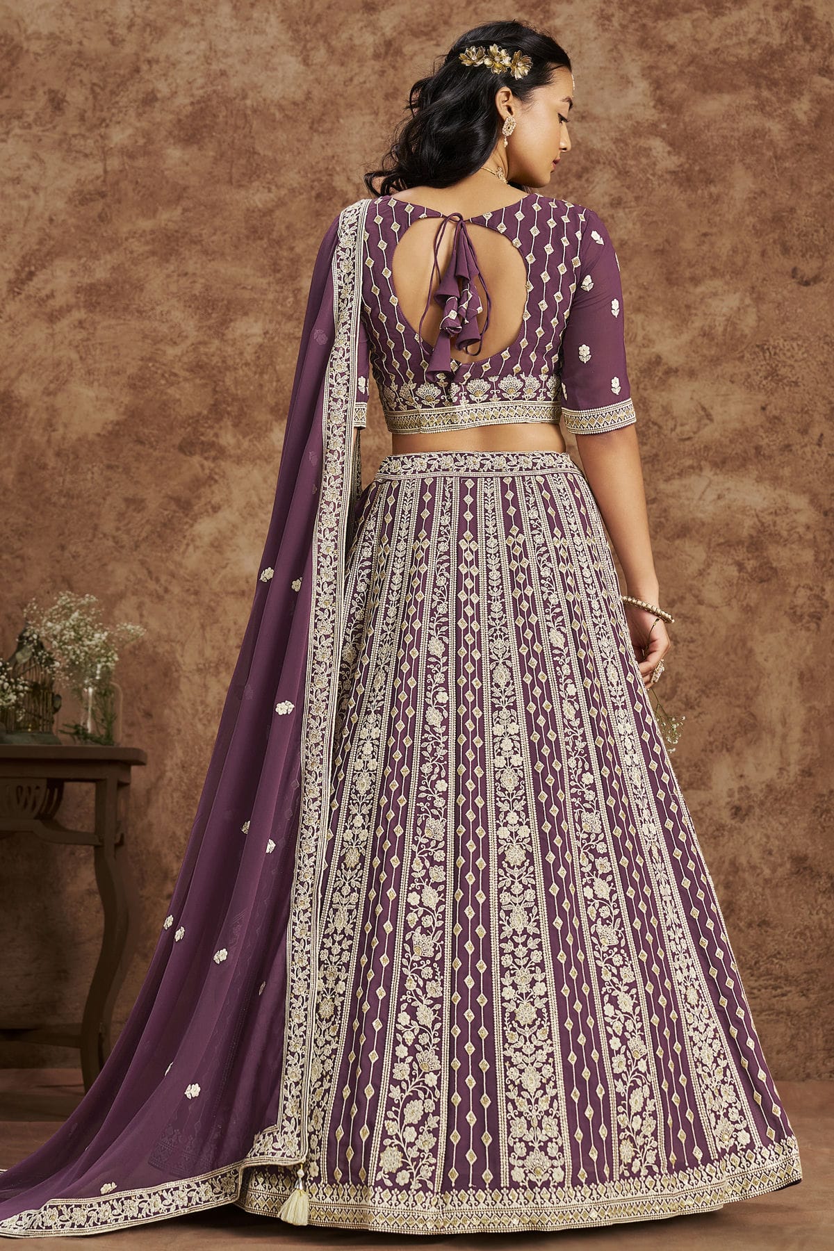 Purple Colour Embroidery Lehenga Choli In Faux Georgette Fabric