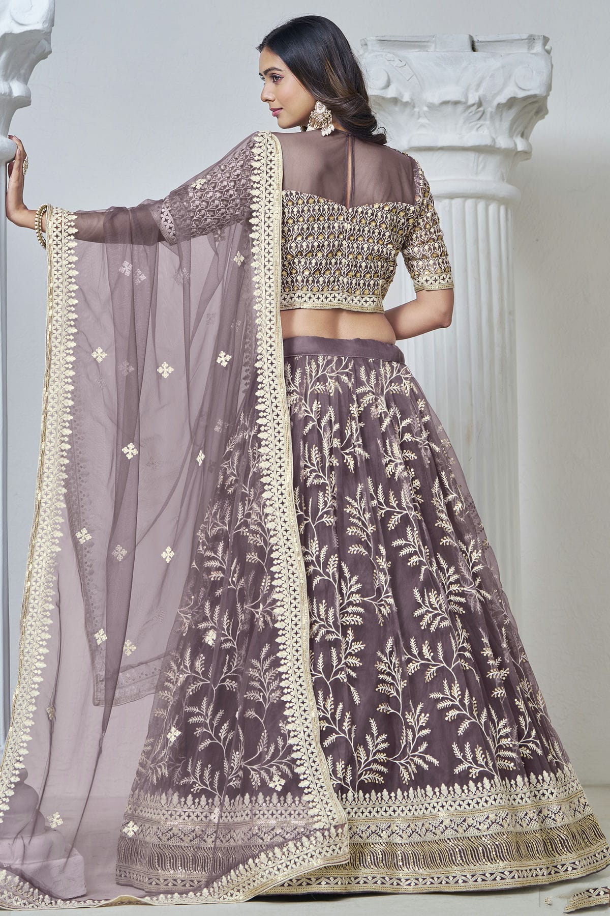 Purple Colour Embroidery Lehenga Choli In Net Fabric
