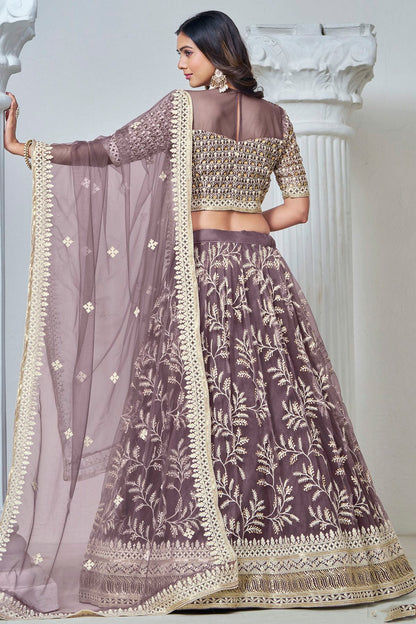 Purple Colour Embroidery Lehenga Choli In Net Fabric