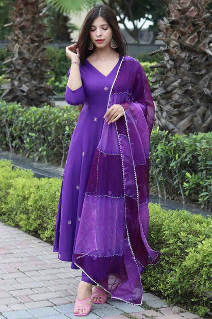 Purple Colour Embroidery Viscose Anarkali Suit VSSS1113495