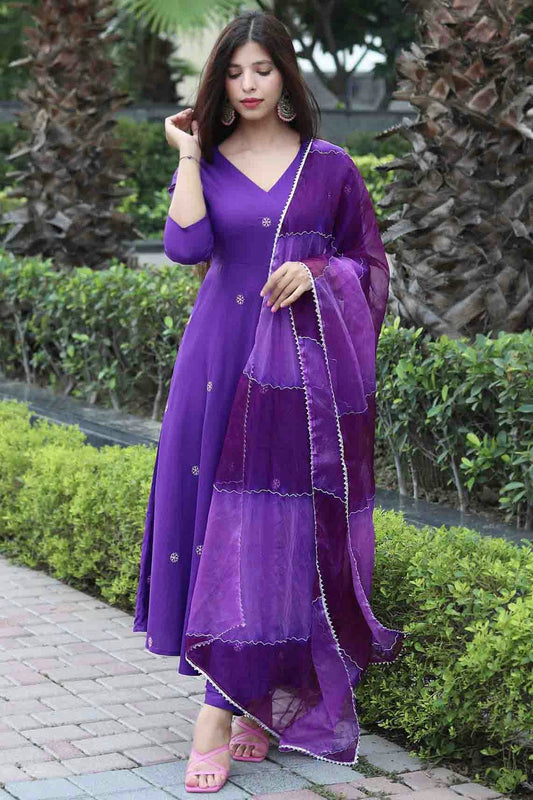 Purple Colour Embroidery Viscose Anarkali Suit VSSS1113495