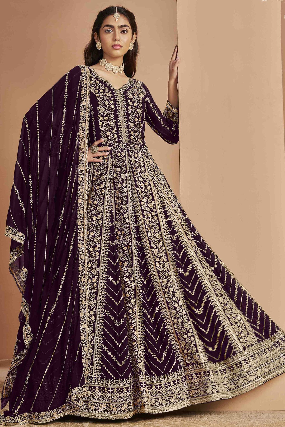 Purple Colour Faux Georgette Anarkali Suit VSSM1050736