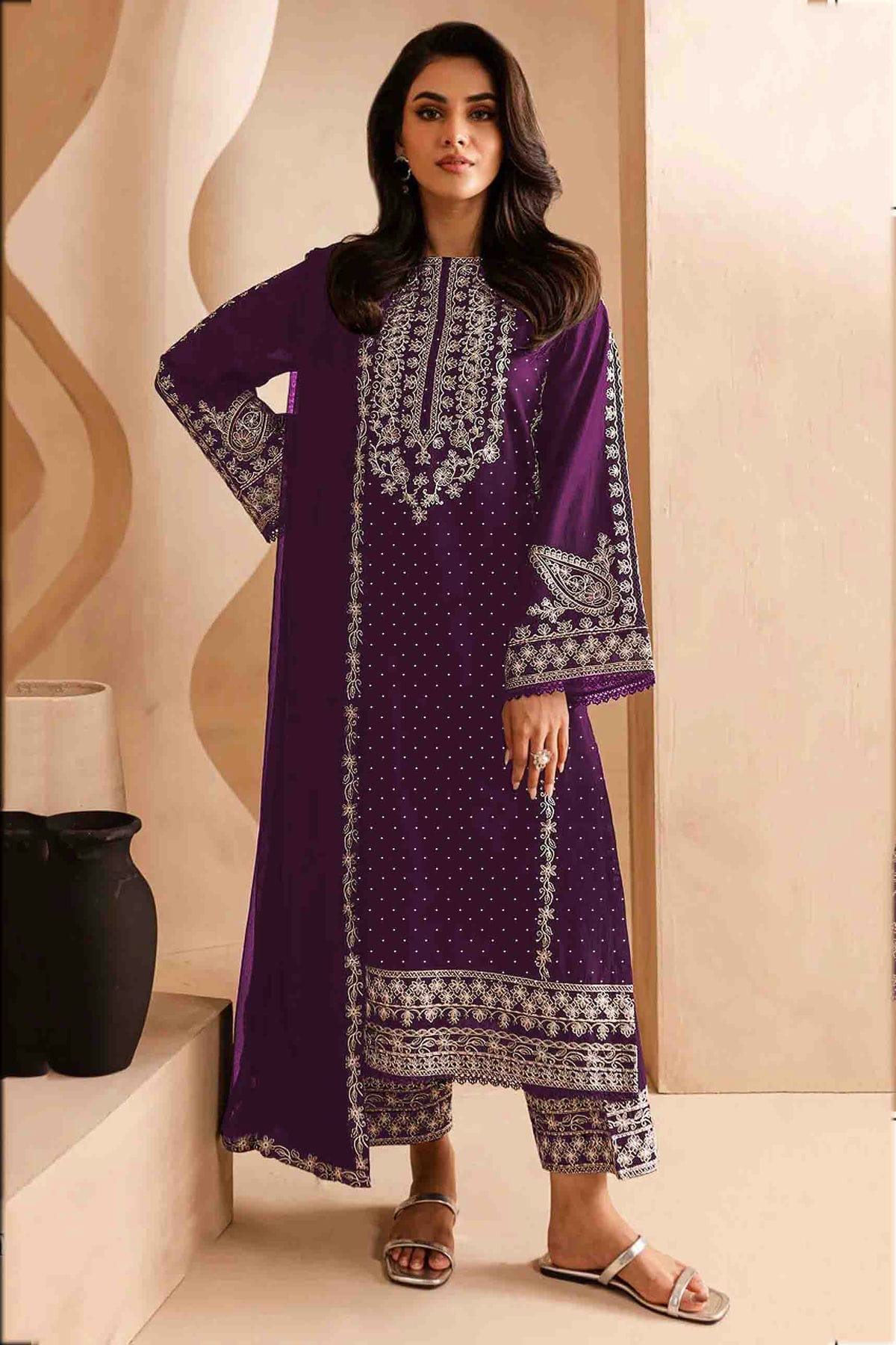 Purple Colour Faux Georgette Pakistani Suit VSSM1140810