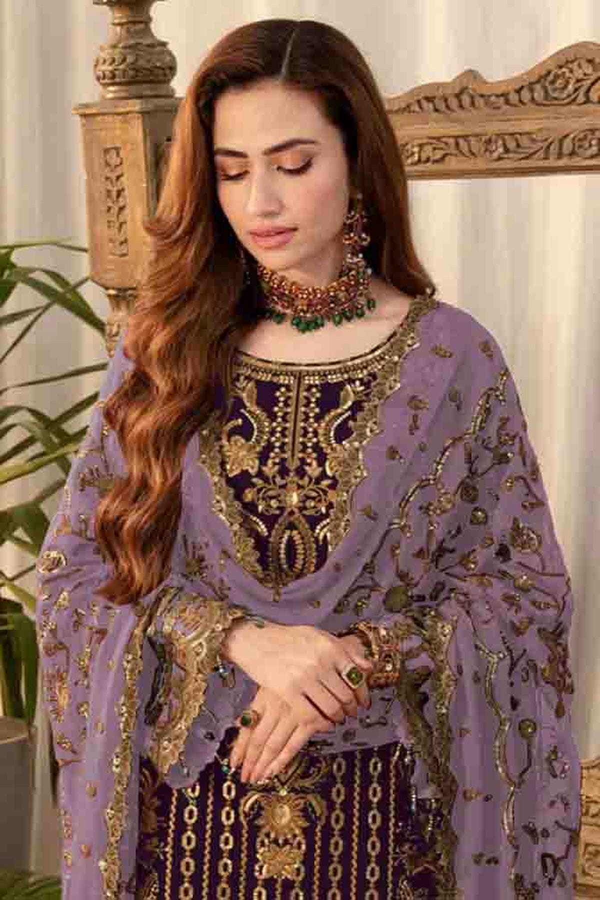 Purple Colour Faux Georgette Pakistani Suit VSSM1140881