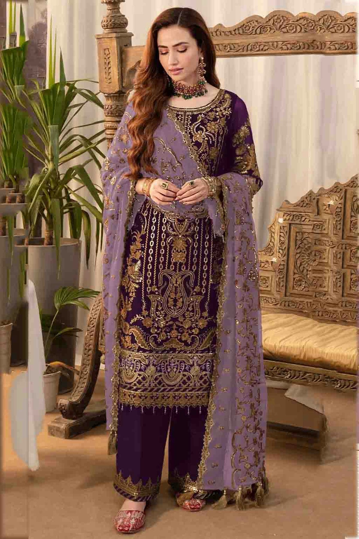 Purple Colour Faux Georgette Pakistani Suit VSSM1140881