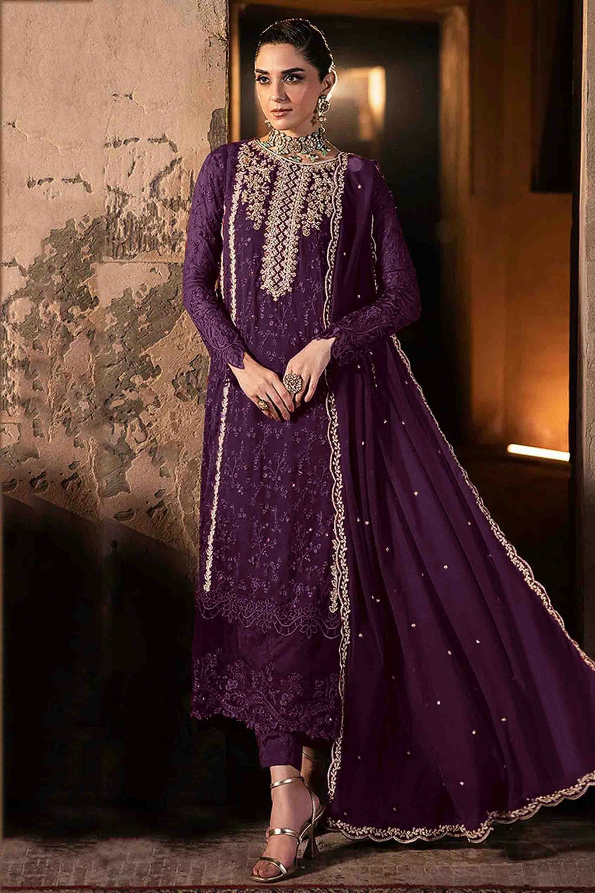 Purple Colour Faux Georgette Pakistani Suit VSSM1140895