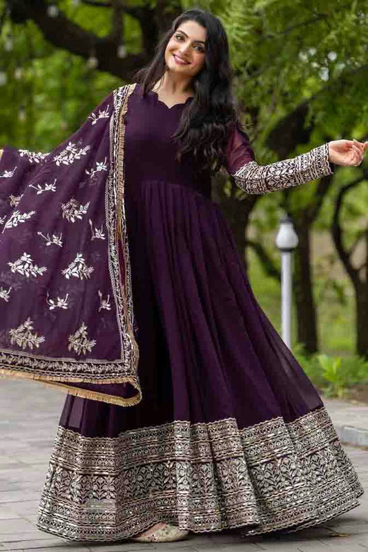 Purple Colour Faux Georgette Stitched Anarkali Suit VSSS1140942