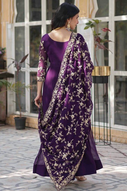 Purple Colour Faux Georgette Stitched Gown VSSS1113942