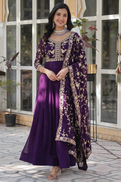 Purple Colour Faux Georgette Stitched Gown VSSS1113942