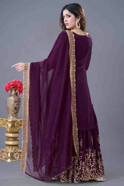 Purple Colour Faux Georgette Stitched Sharara Suit VSSS1140946