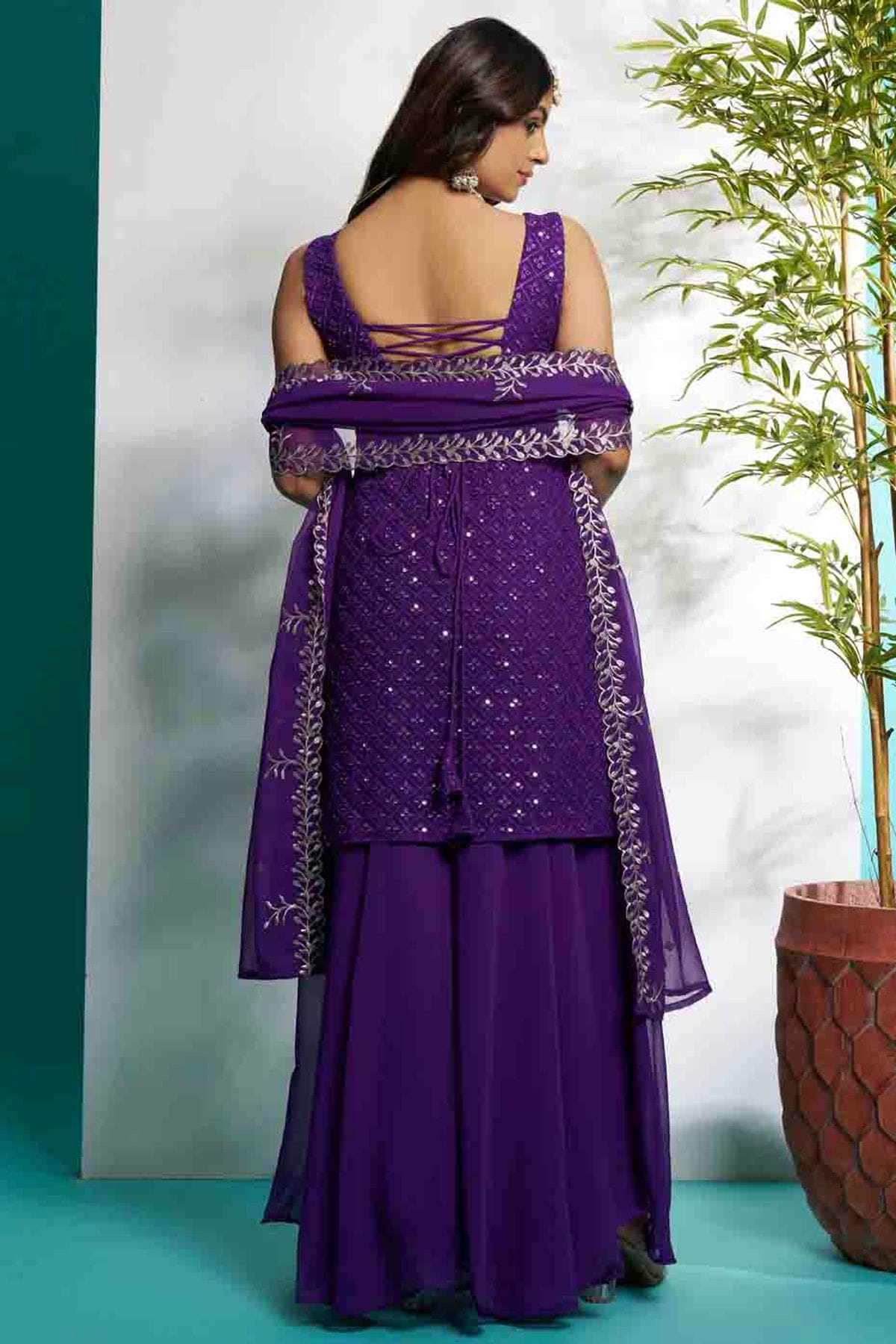 Purple Colour Faux Georgette Stitched Suit