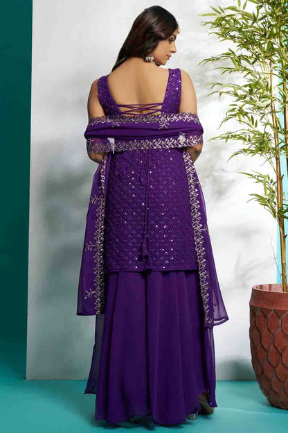 Purple Colour Faux Georgette Stitched Suit